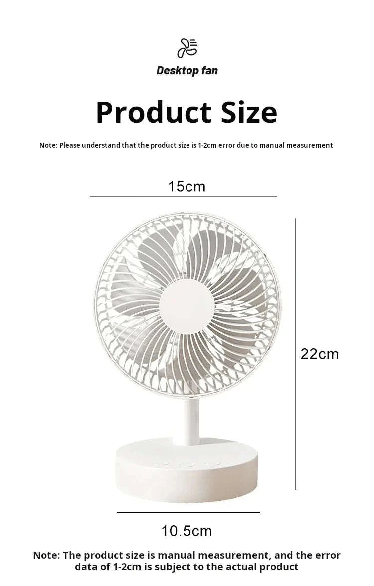 Portable Rechargeable Desk Fan – 4-Speed White Cooling Companion-WHITE