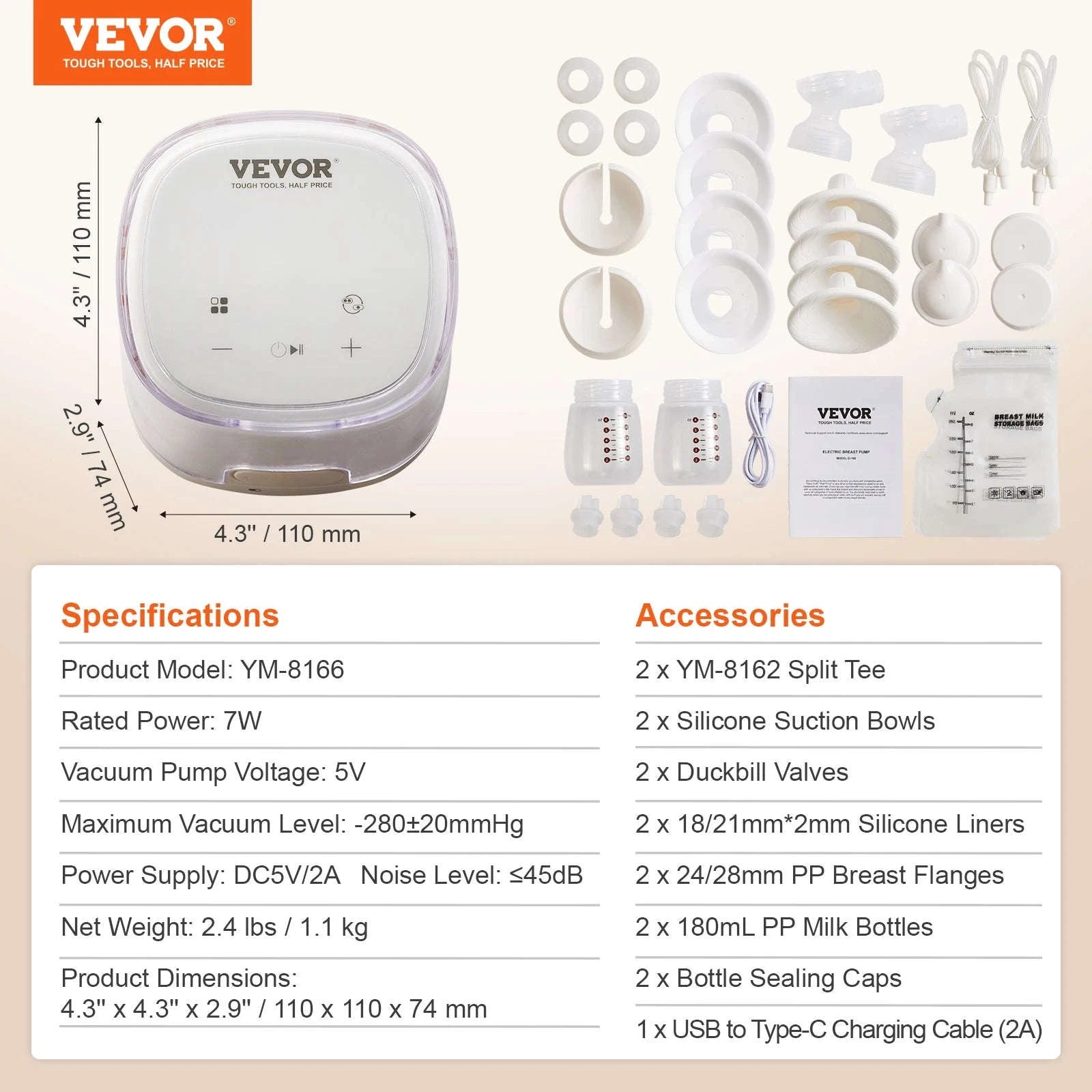 Portable Rechargeable Double Electric Breast Pump with LED Display-YM-8166 / CZECH REPUBLIC