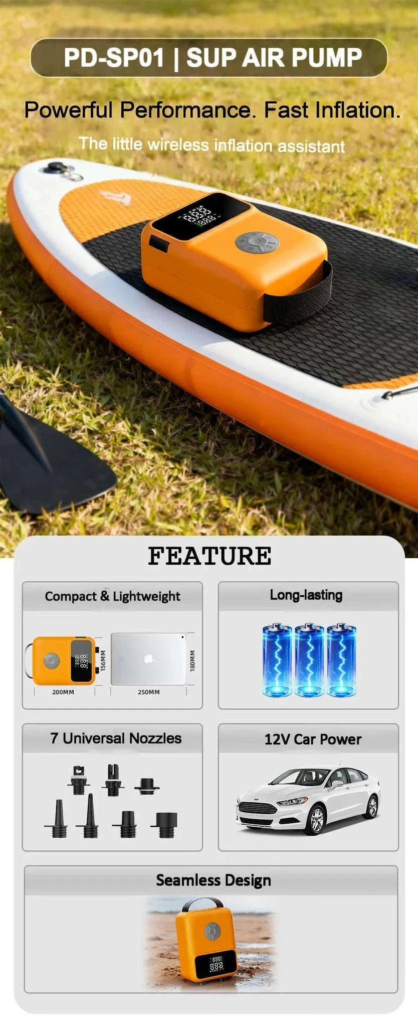 Portable Rechargeable Electric SUP Air Pump 20PSI Dual Stage Inflation & Deflation-PD-SP01 / Poland