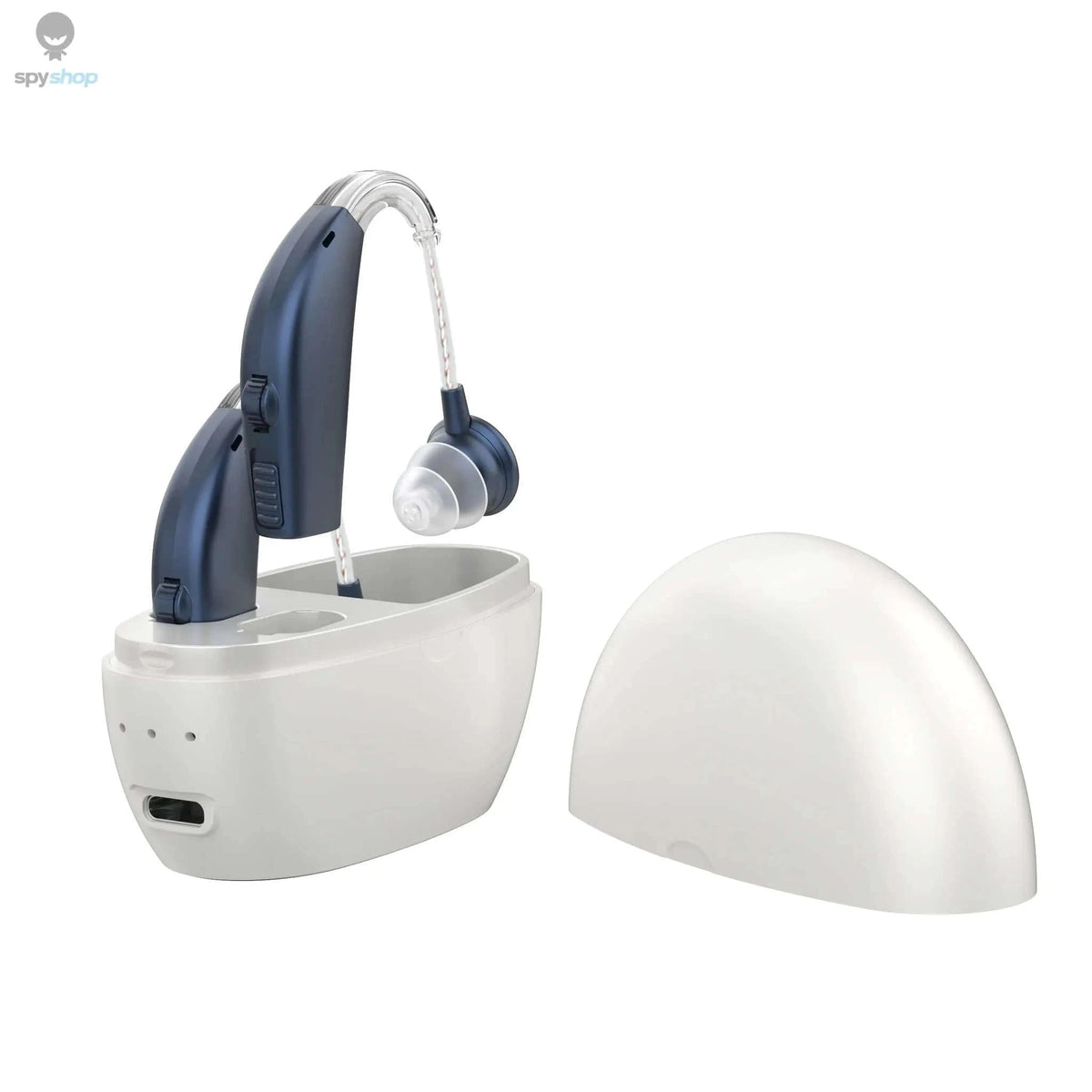 Portable Rechargeable Hearing Aid for Clear Daily Conversations-White-Blue