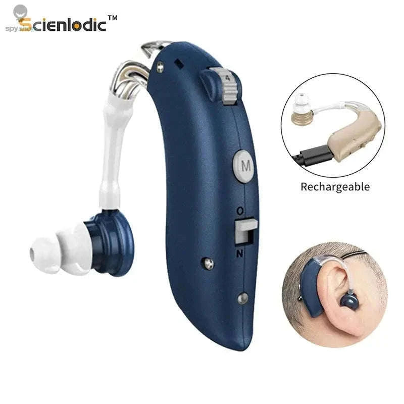 Portable Rechargeable Hearing Aid for Clear Daily Conversations-White-Blue