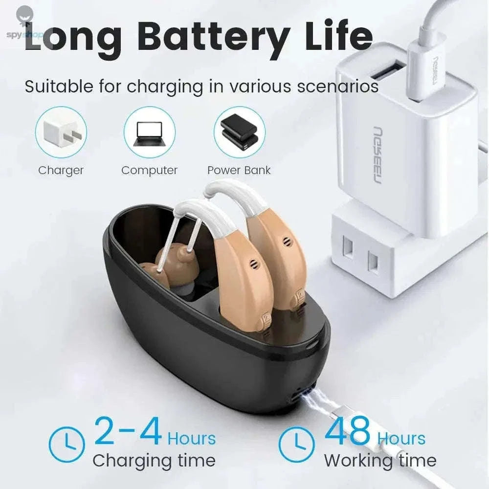 Portable Rechargeable Hearing Aid for Clear Daily Conversations-White-Blue