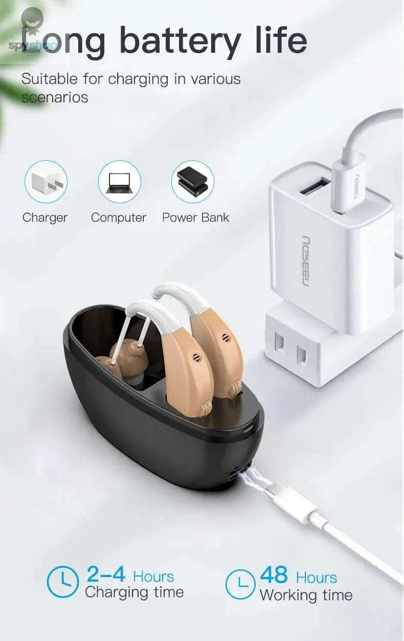 Portable Rechargeable Hearing Aid for Clear Daily Conversations-White-Blue