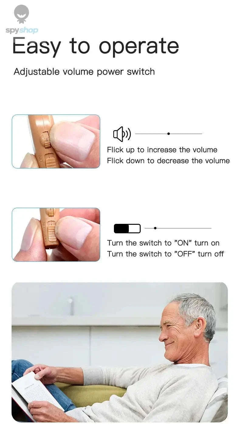 Portable Rechargeable Hearing Aid for Clear Daily Conversations-White-Blue