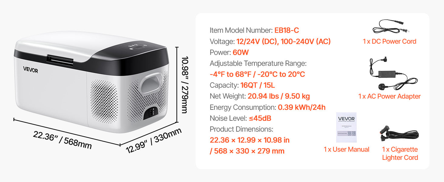 15L Portable Car Fridge Freezer with App Control 12V/24V