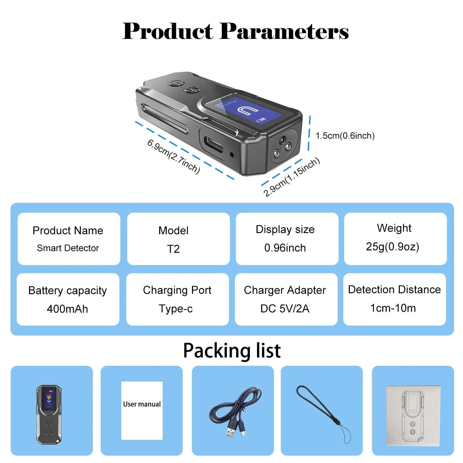 Portable RF Signal Scanner with HD Display Hidden Camera Detector-black