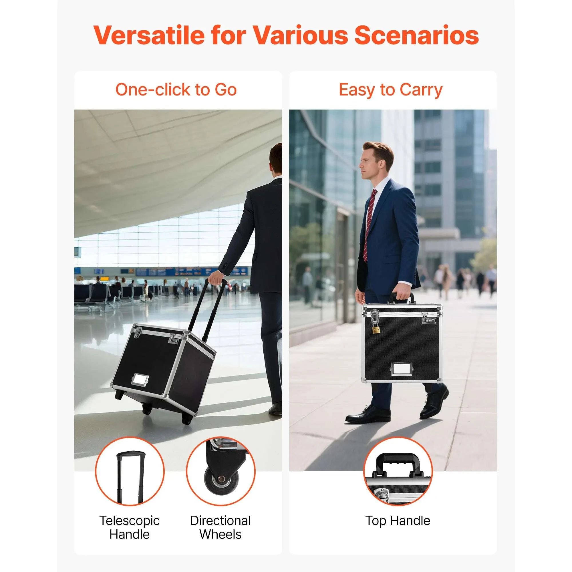 Portable Rolling File Storage Box with Lock & Telescopic Handle-16inch / United States