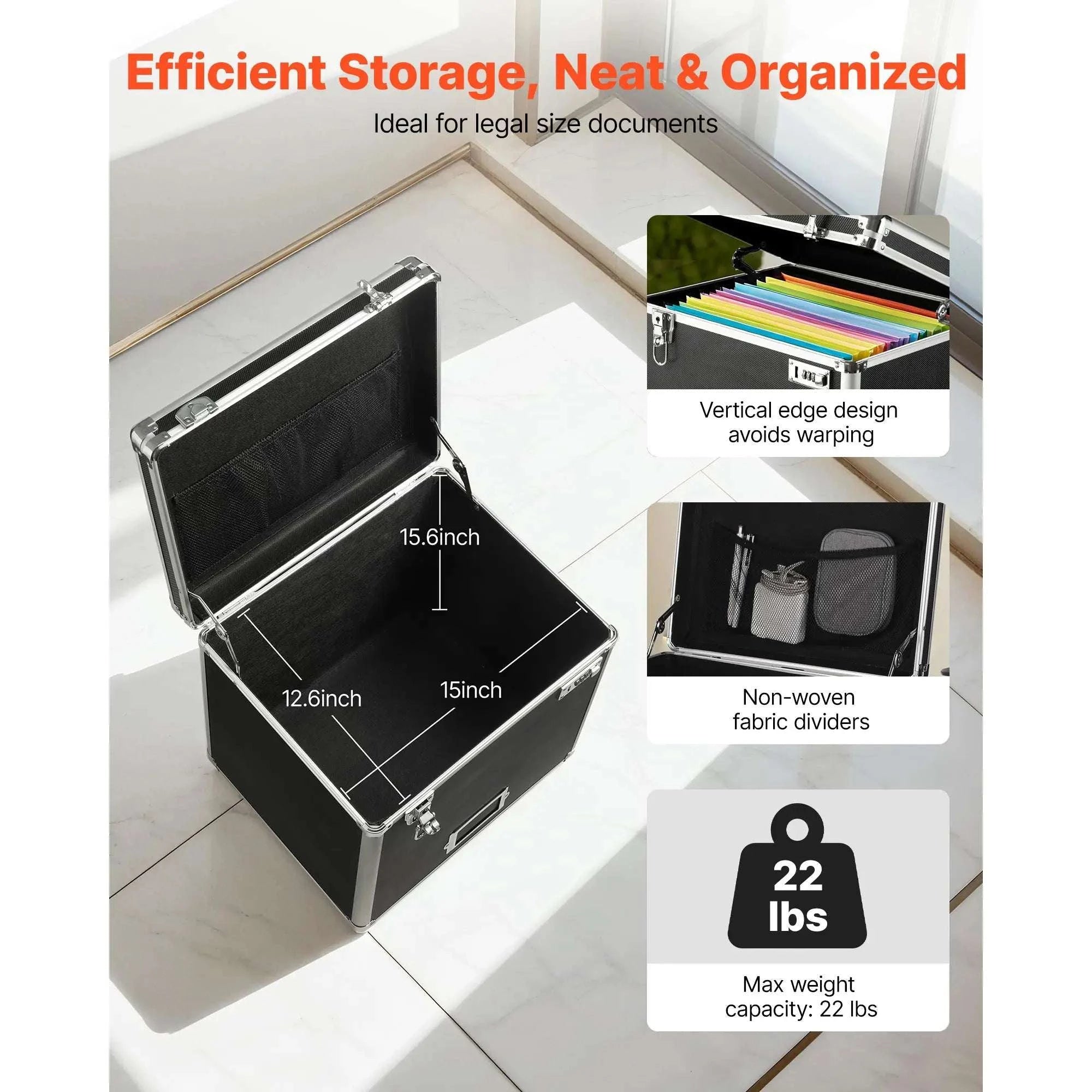 Portable Rolling File Storage Box with Lock & Telescopic Handle-16inch / United States