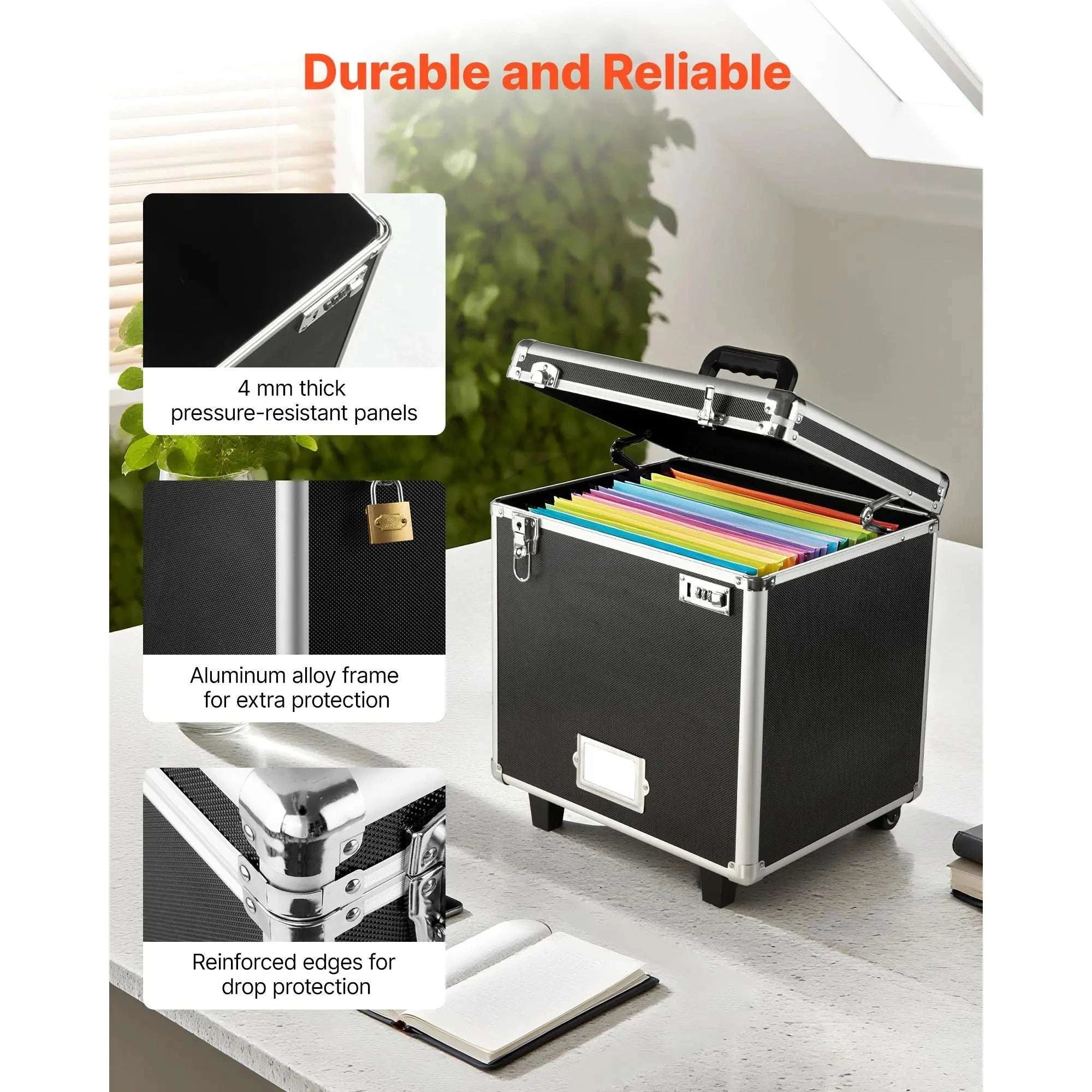 Portable Rolling File Storage Box with Lock & Telescopic Handle-16inch / United States