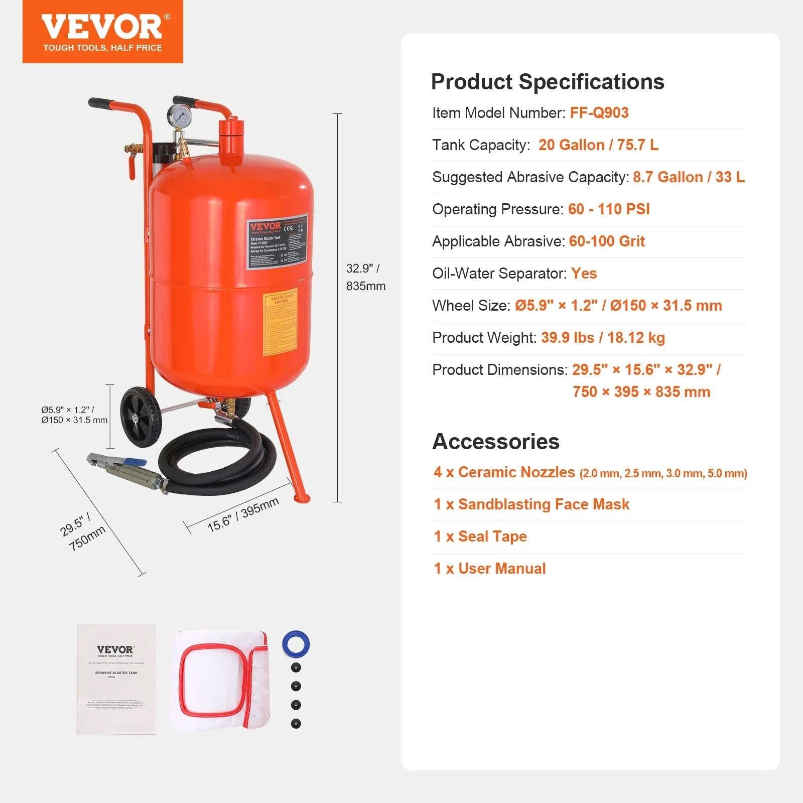 Portable Sand Blaster Kit 5–20 Gallon 60–110 PSI Rust Paint Removal-10 Gallon / Poland