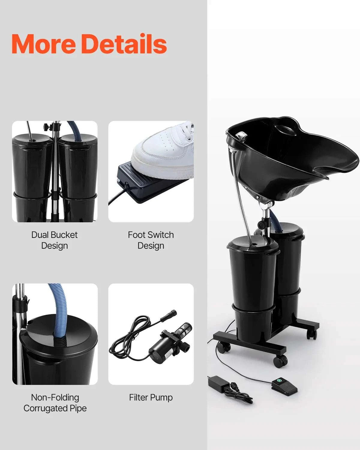 Portable Shampoo Bowl with Electric Pump Adjustable Salon Sink-TypeB / United States
