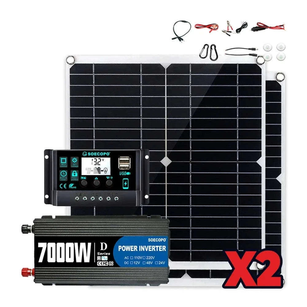 Portable Solar Power Kit 7000W Peak Inverter with 600W Panels-220V Solar Set