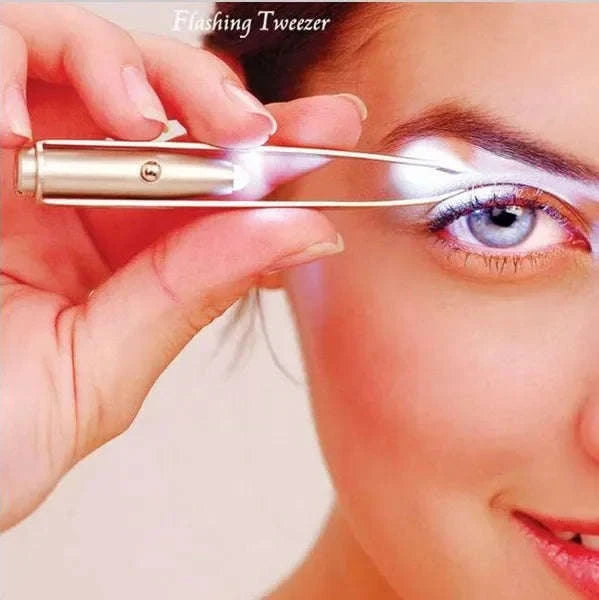 Portable Stainless Steel Eyebrow Tweezer with LED Light-Silver