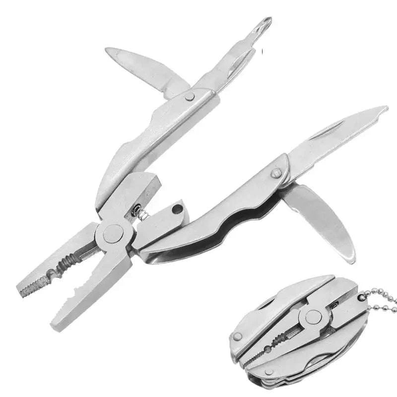 Portable Stainless Steel Multi-Tool Pliers Knife Keychain Screwdriver-Silver