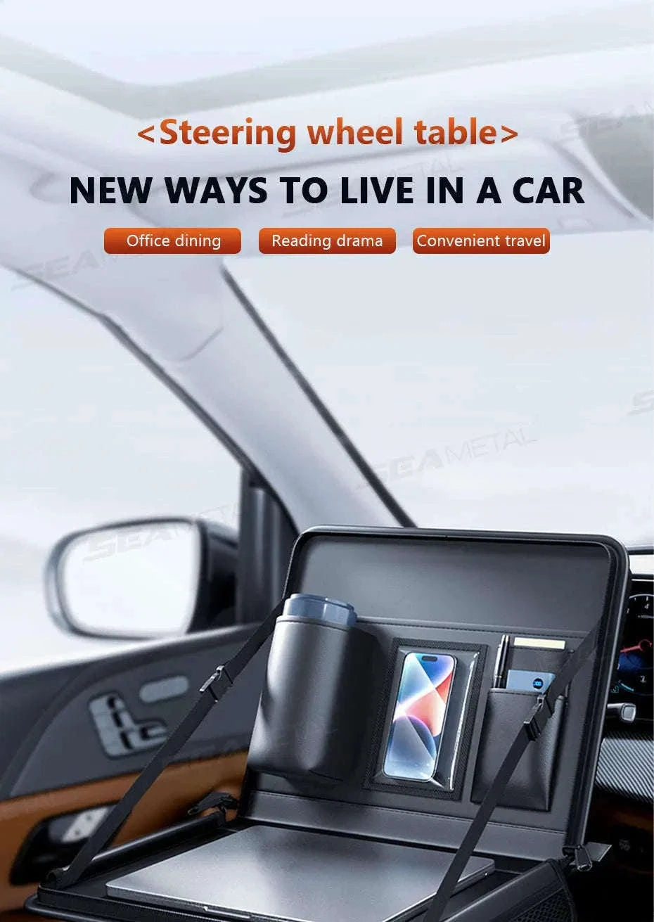 Portable Steering Wheel Foldable Tray with Multi-Pocket Storage-1 pc