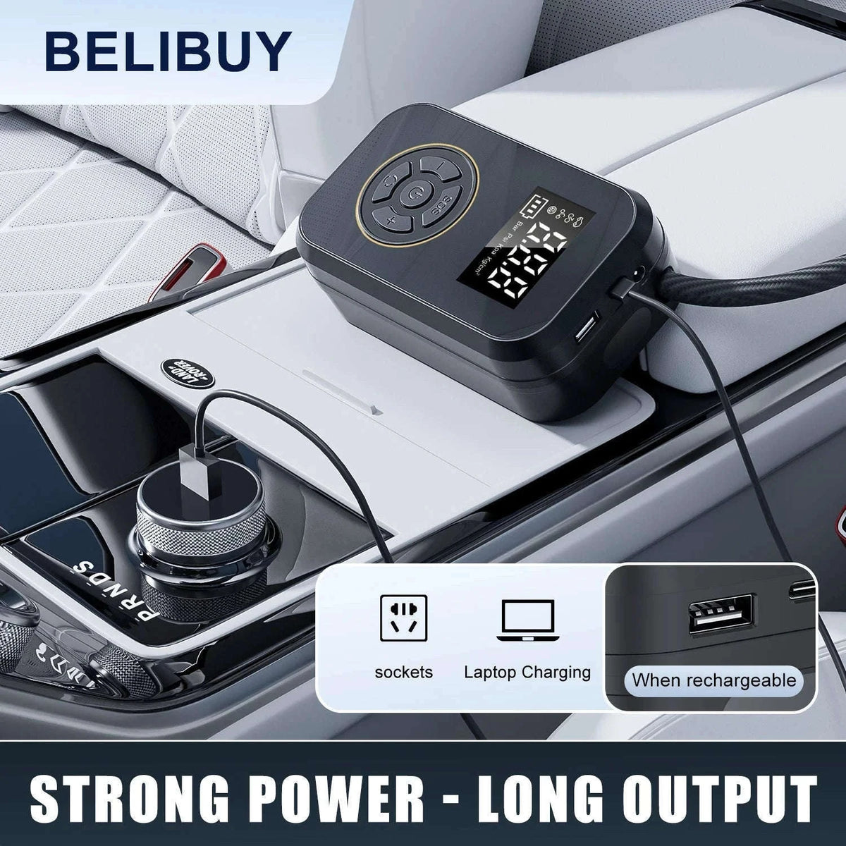Portable Tire Inflator with Digital Display and Auto Stop-black / france