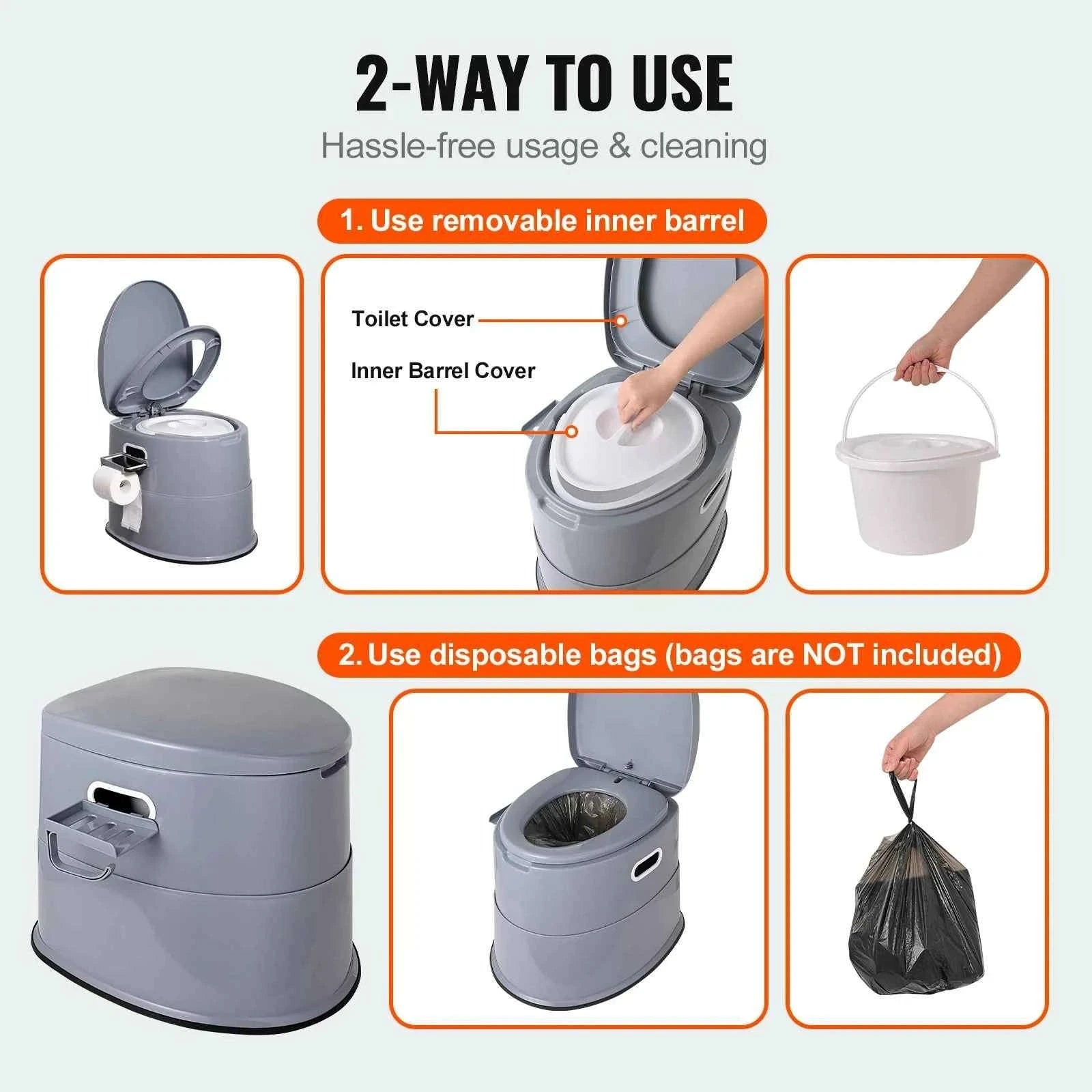 Portable Toilet for Camping with 1.3 Gal Detachable Inner Bucket and Removable Paper Holder-Brown / france