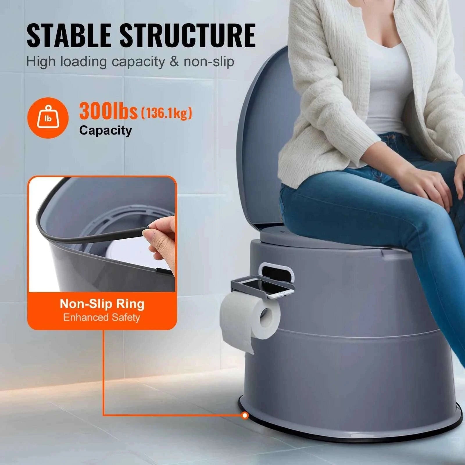 Portable Toilet for Camping with 1.3 Gal Detachable Inner Bucket and Removable Paper Holder-Brown / france