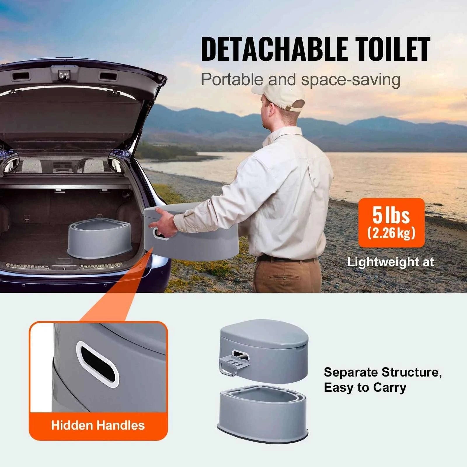 Portable Toilet for Camping with 1.3 Gal Detachable Inner Bucket and Removable Paper Holder-Brown / france