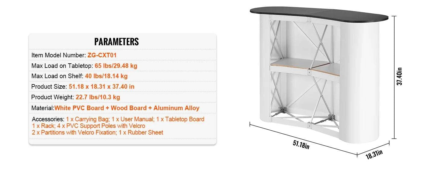 Portable Trade Show Counter Stand Foldable Podium Display Table-White and Black / United States