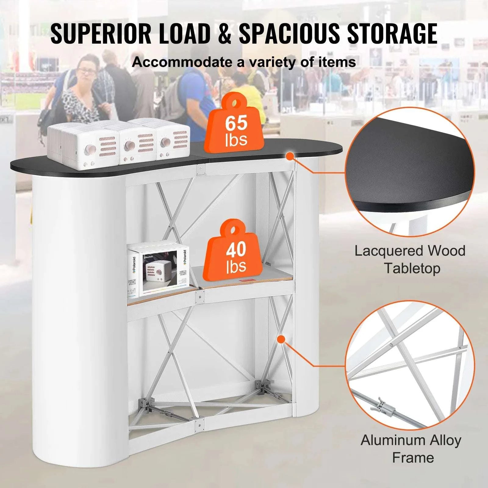 Portable Trade Show Counter Stand Foldable Podium Display Table-White and Black / United States