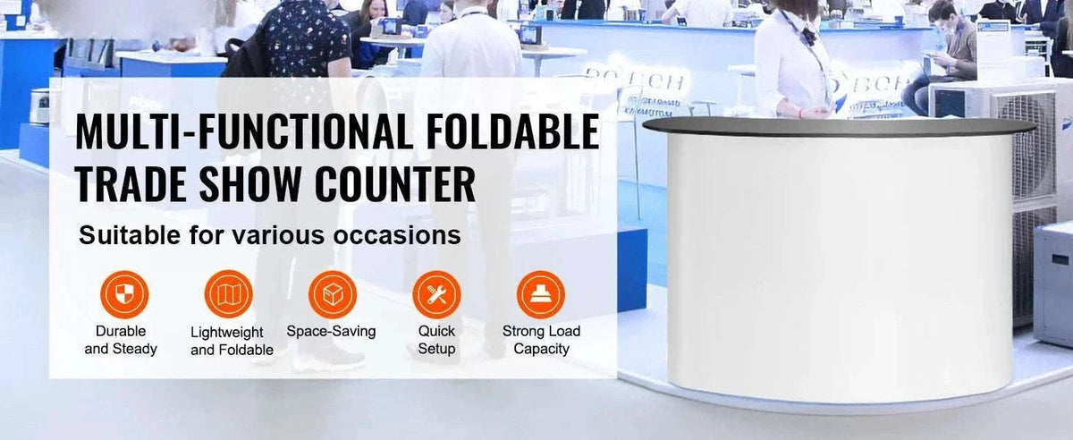 Portable Trade Show Counter Stand Foldable Podium Display Table-White and Black / United States