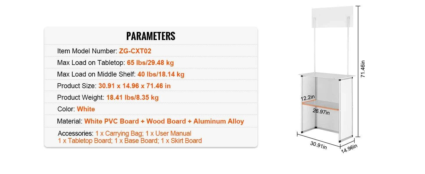 Portable Trade Show Counter Table with Shelf and Display Panel-Pop Up / United States