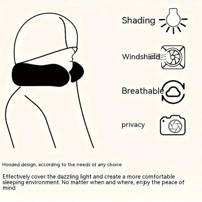 Portable U-Shape Travel Neck Pillow with Hood-Black