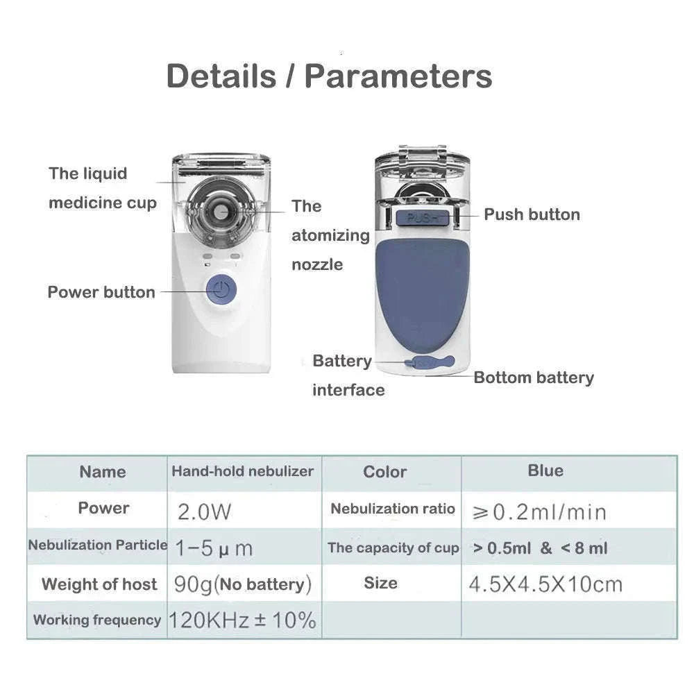 Portable Ultrasonic Mesh Nebulizer for Adults & Kids, Silent Handheld Inhaler-In-001-blue / China Mainland