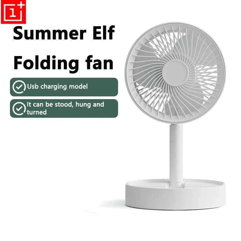 Portable USB Folding Desk Fan with 3 Speeds & Timer-Charging White