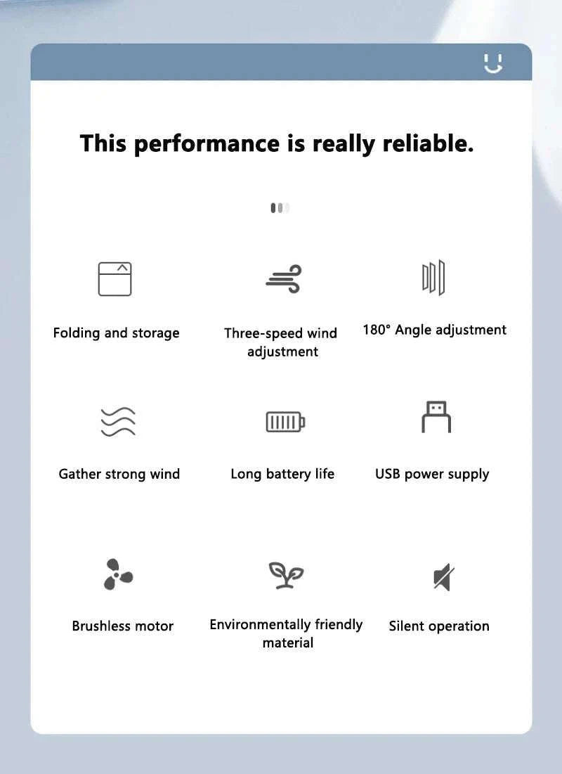 Portable USB Folding Desk Fan with 3 Speeds & Timer-Charging White