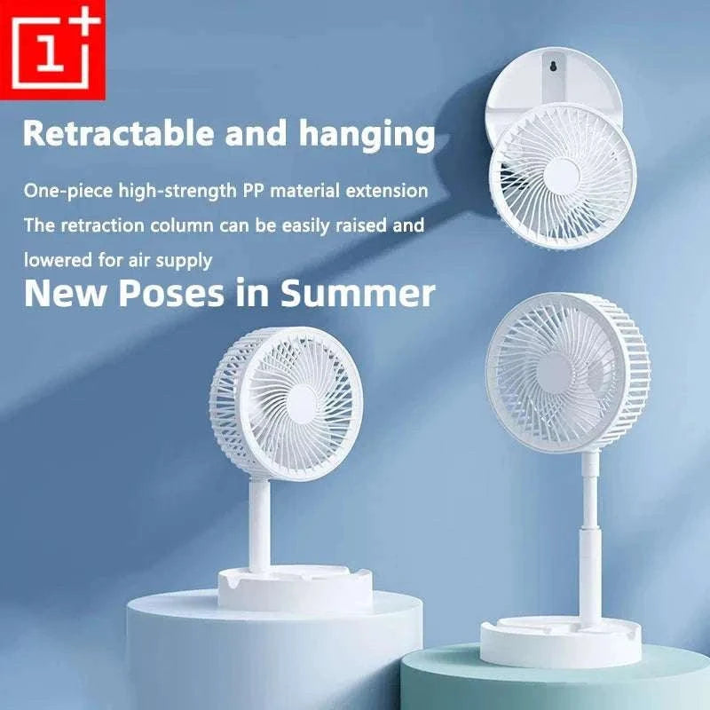 Portable USB Folding Desk Fan with 3 Speeds & Timer-Charging White