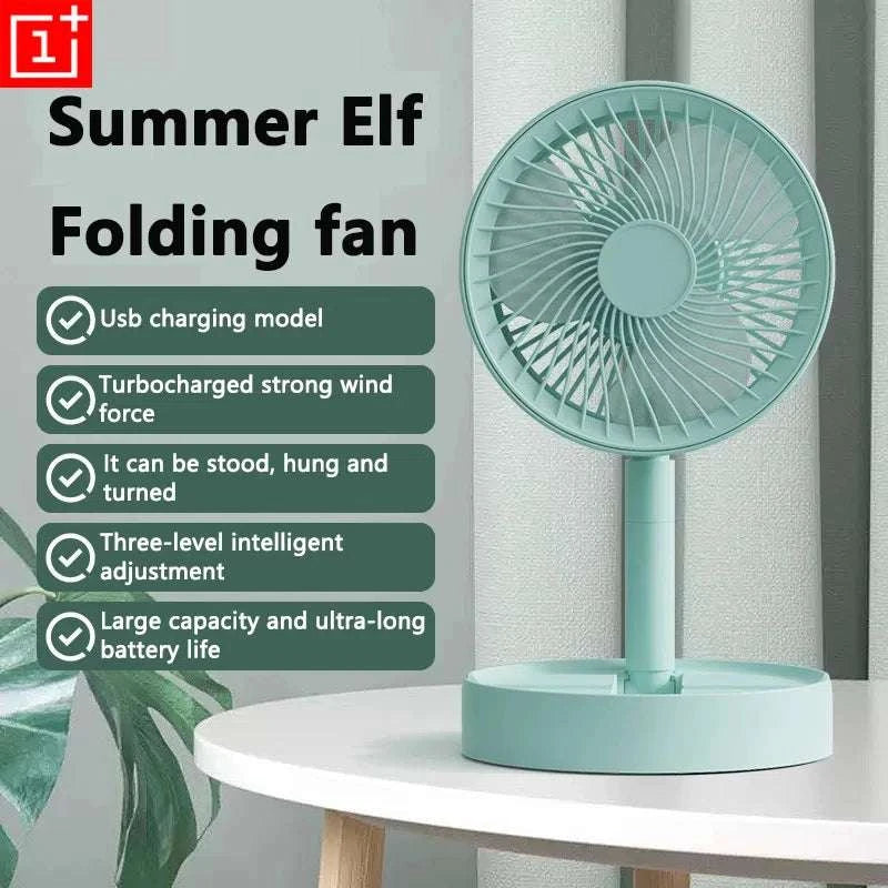 Portable USB Folding Desk Fan with 3 Speeds & Timer-Charging White