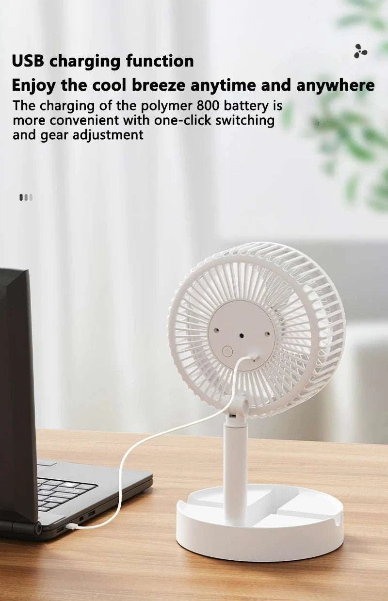 Portable USB Folding Desk Fan with 3 Speeds & Timer-Charging White