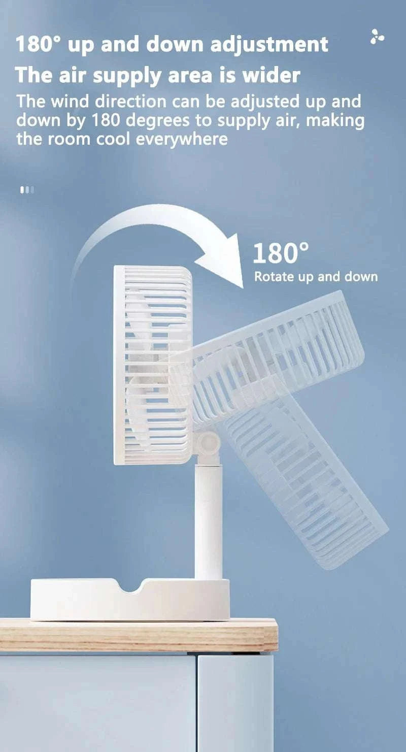 Portable USB Folding Desk Fan with 3 Speeds & Timer-Charging White