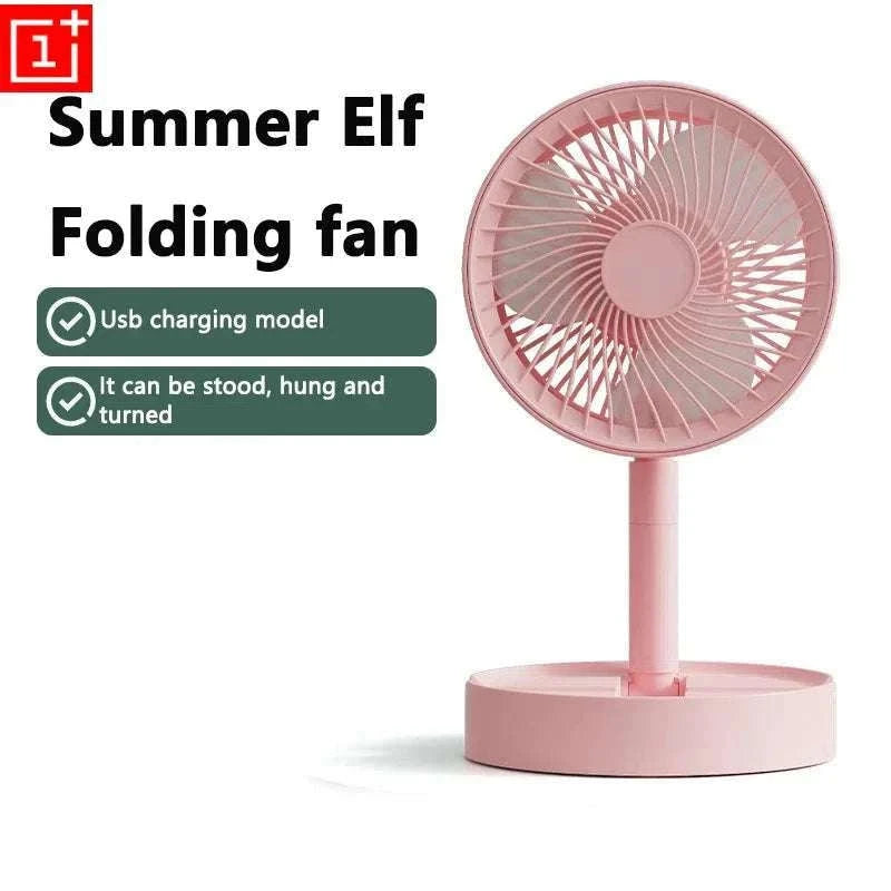 Portable USB Folding Desk Fan with 3 Speeds & Timer-Charging White