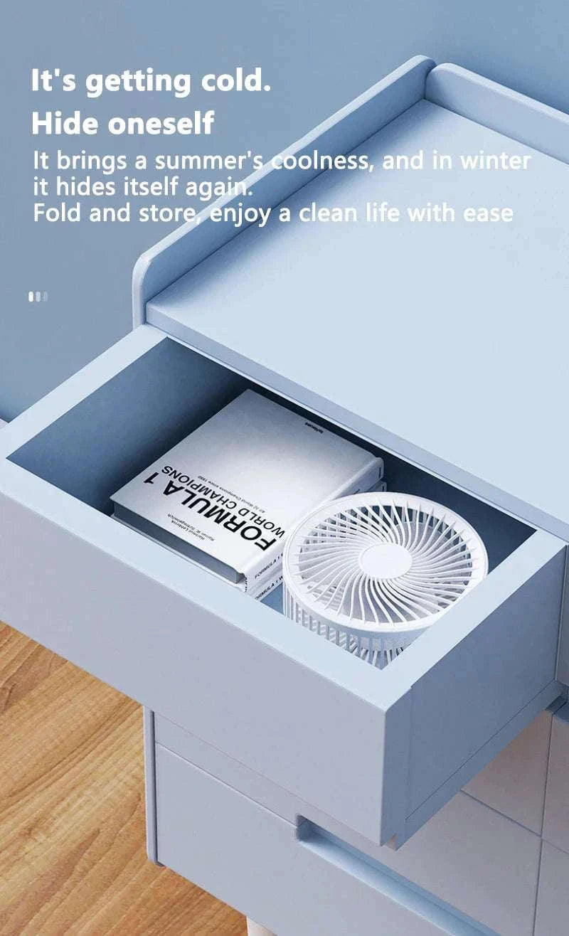 Portable USB Folding Desk Fan with 3 Speeds & Timer-Charging White