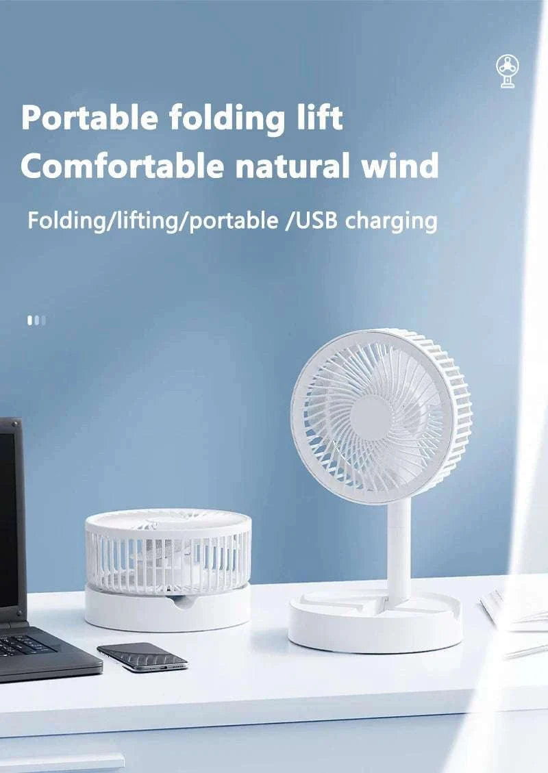 Portable USB Folding Desk Fan with 3 Speeds & Timer-Charging White