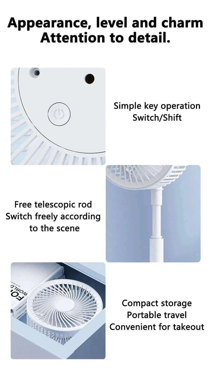 Portable USB Folding Desk Fan with 3 Speeds & Timer-Charging White
