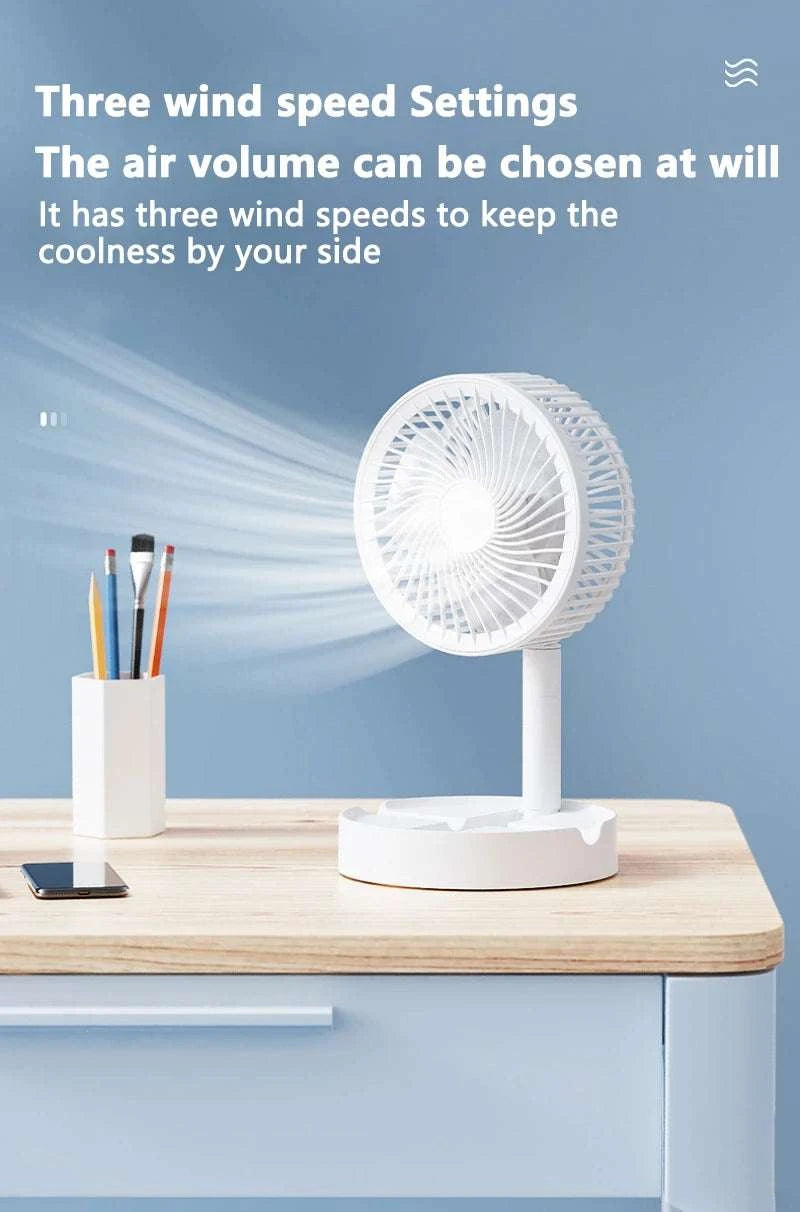 Portable USB Folding Desk Fan with 3 Speeds & Timer-Charging White