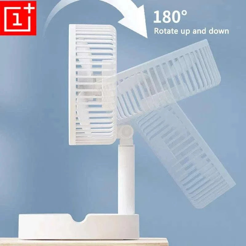 Portable USB Folding Desk Fan with 3 Speeds & Timer-Charging White