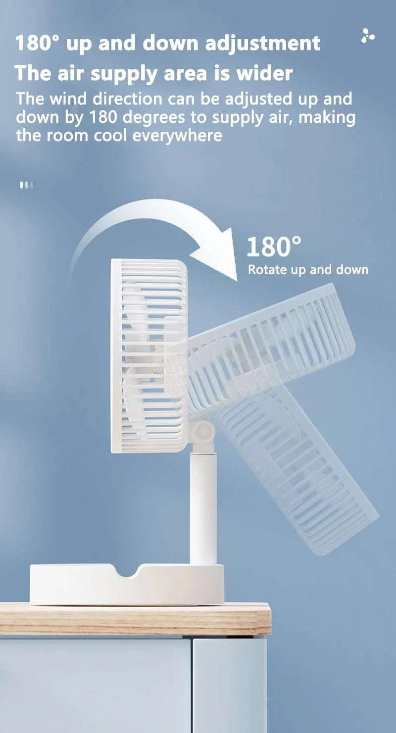Portable USB Folding Desk Fan with 3 Speeds & Timer-Charging White