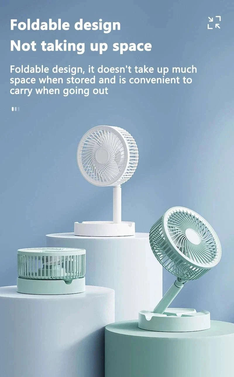 Portable USB Folding Desk Fan with 3 Speeds & Timer-Charging White