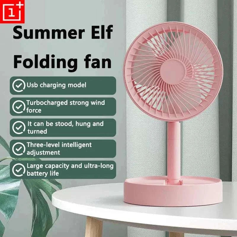 Portable USB Folding Desk Fan with 3 Speeds & Timer-Charging White