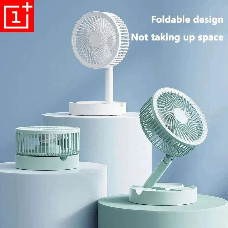 Portable USB Folding Desk Fan with 3 Speeds & Timer-Charging White
