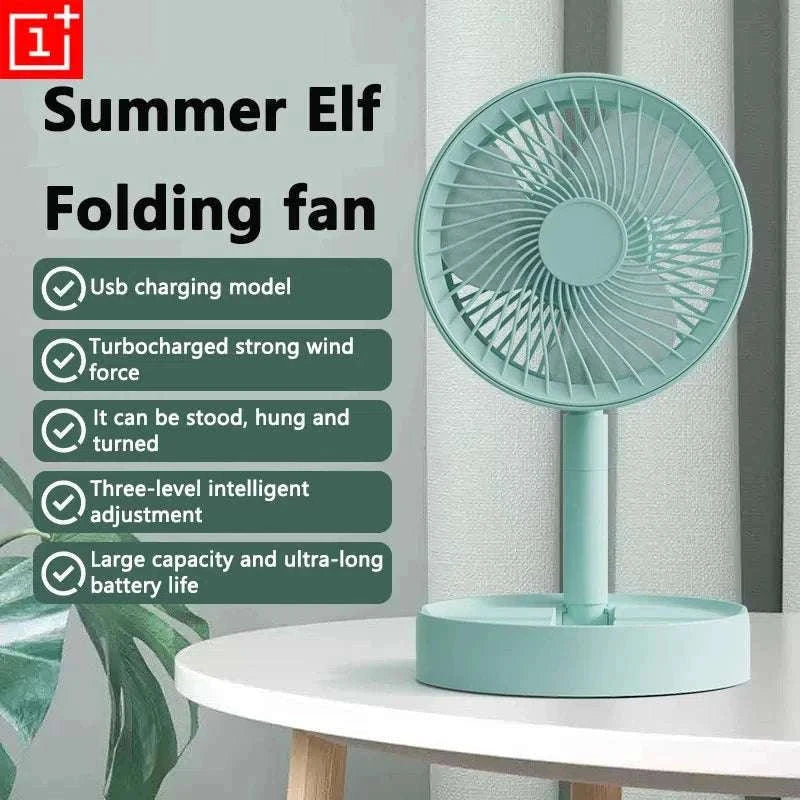 Portable USB Folding Desk Fan with 3 Speeds & Timer-Charging White