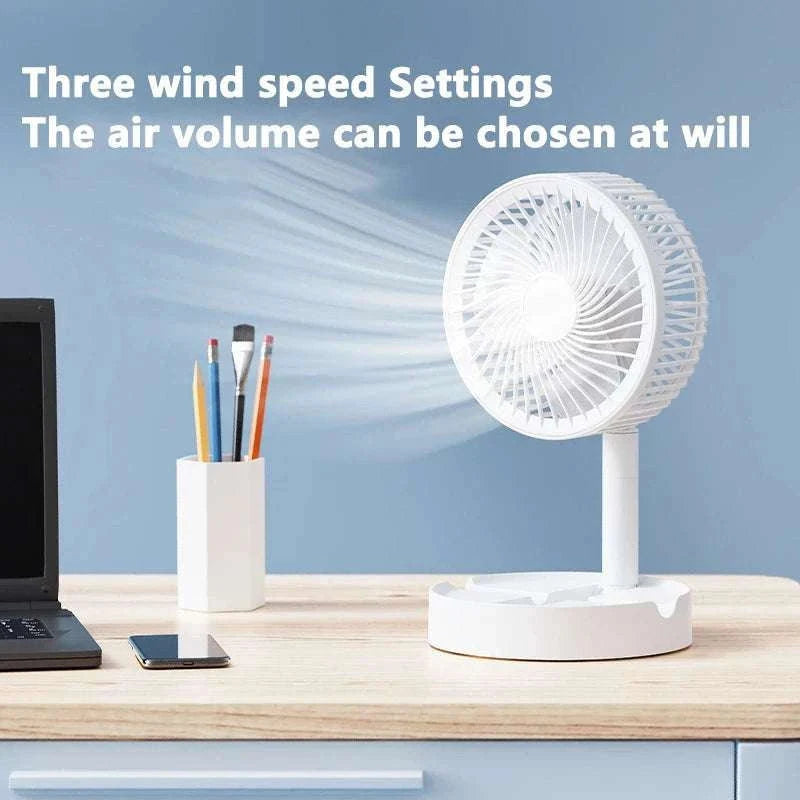 Portable USB Folding Desk Fan with 3 Speeds & Timer-Charging White