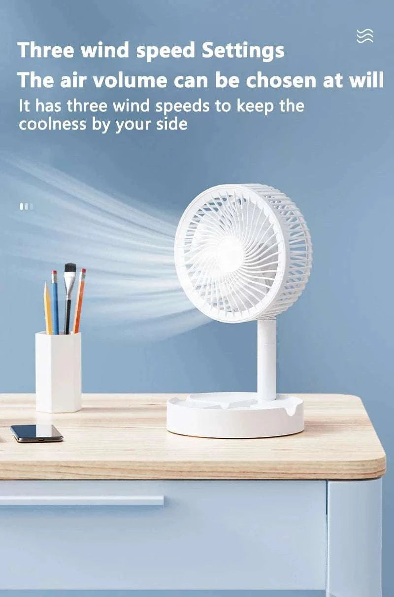 Portable USB Folding Desk Fan with 3 Speeds & Timer-Charging White