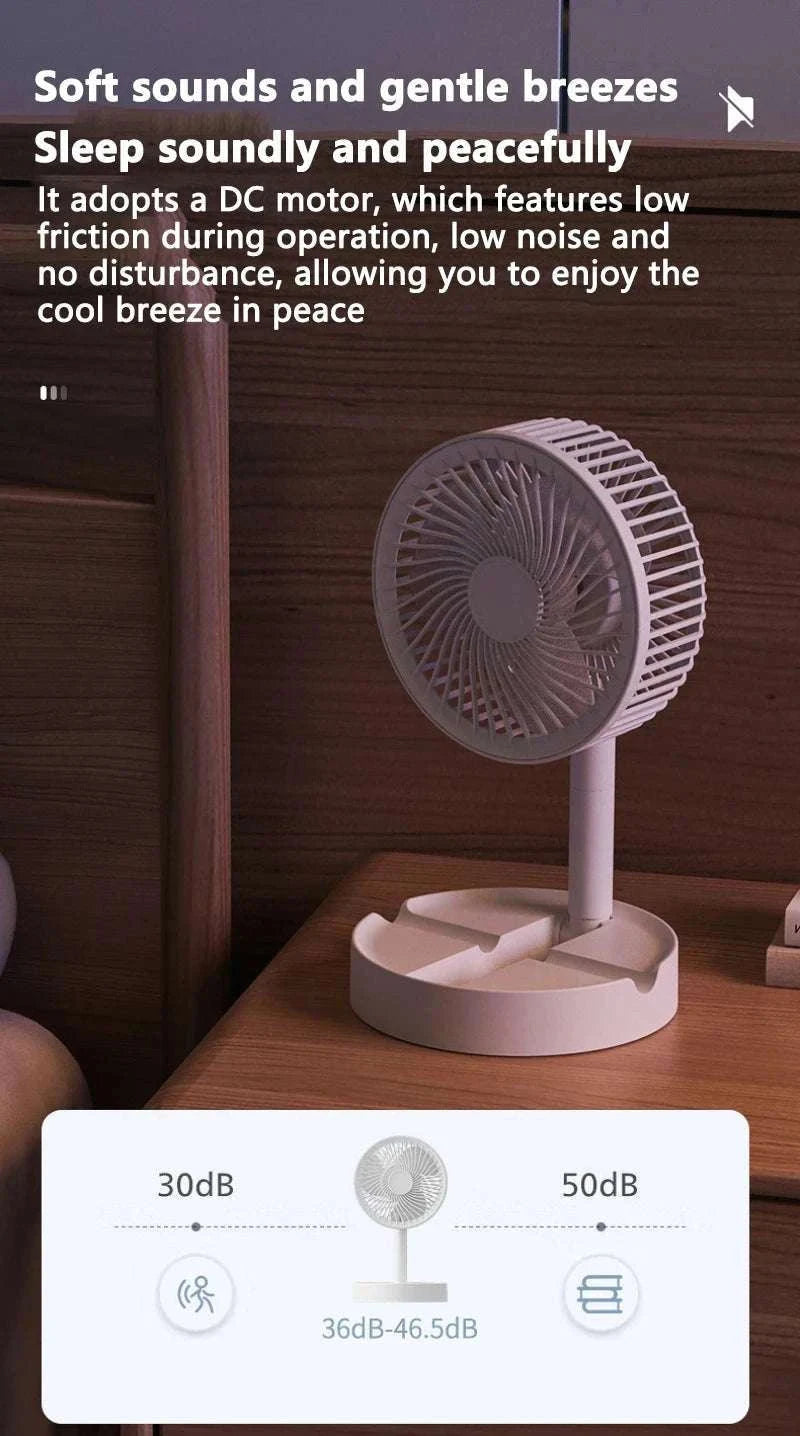 Portable USB Folding Desk Fan with 3 Speeds & Timer-Charging White