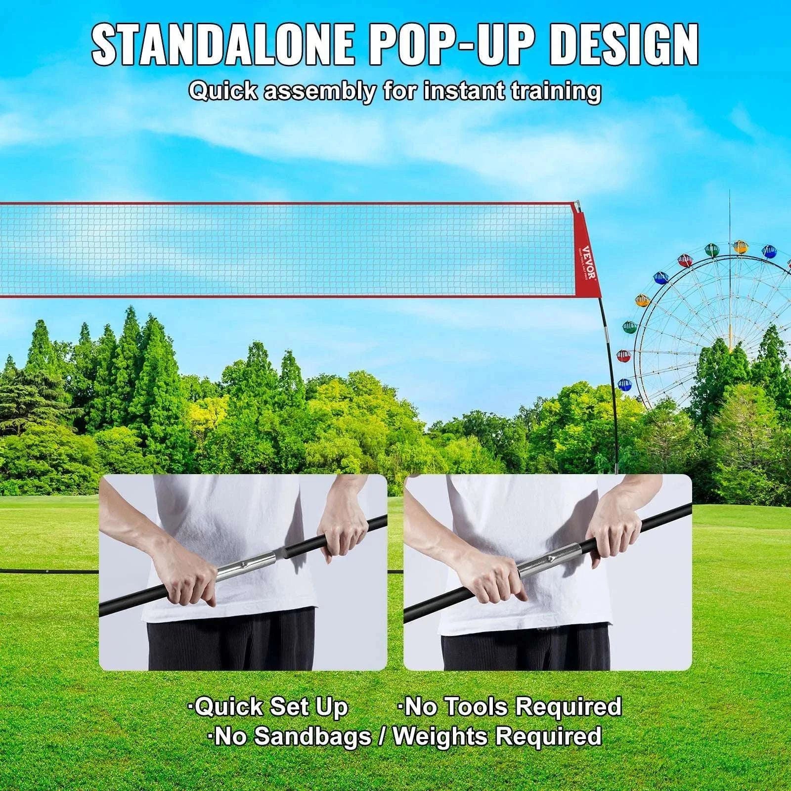 Portable Volleyball Net Set with Adjustable Height and Carry Bag-14FT / UNITED KINGDOM